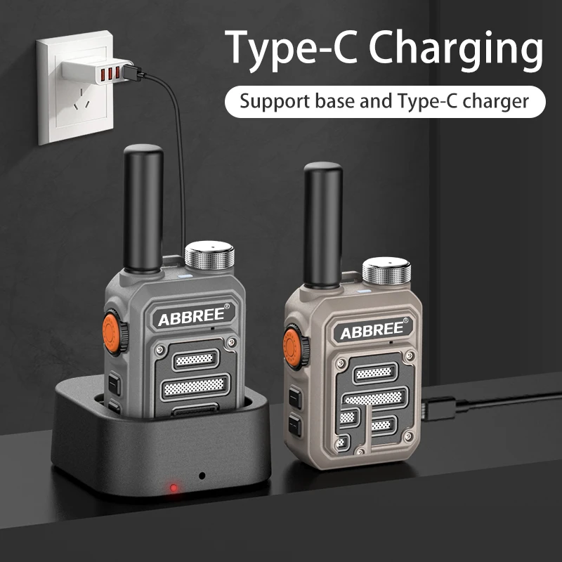 ABBREE AR-63 Walkie Talkie Frequência de cópia sem fio Carregador tipo C de longo alcance VOX para rádio bidirecional de negócios de hotel