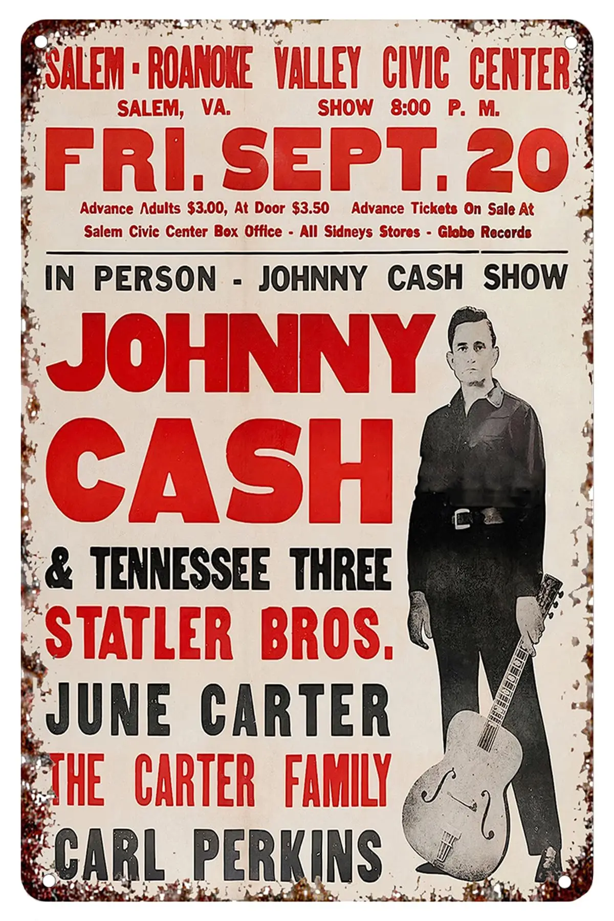 Johnny Tin Sign 1968 Cash in Virginia Vintage Metal Signs- Music Bar Club Vintage Wall Signs Plaque Poster Art Decor Wall P sign