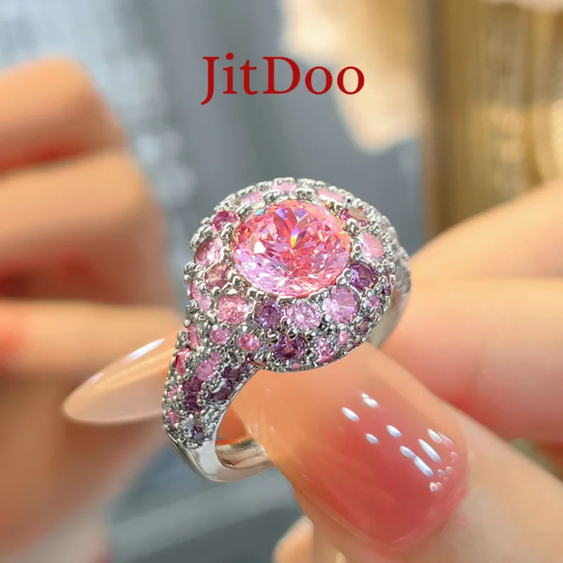 

JitDoo Round Cut Pink CZ Women's Rings Brilliant Engagement Wedding Accessories Valentines Love Gift New Trendy Jewelry