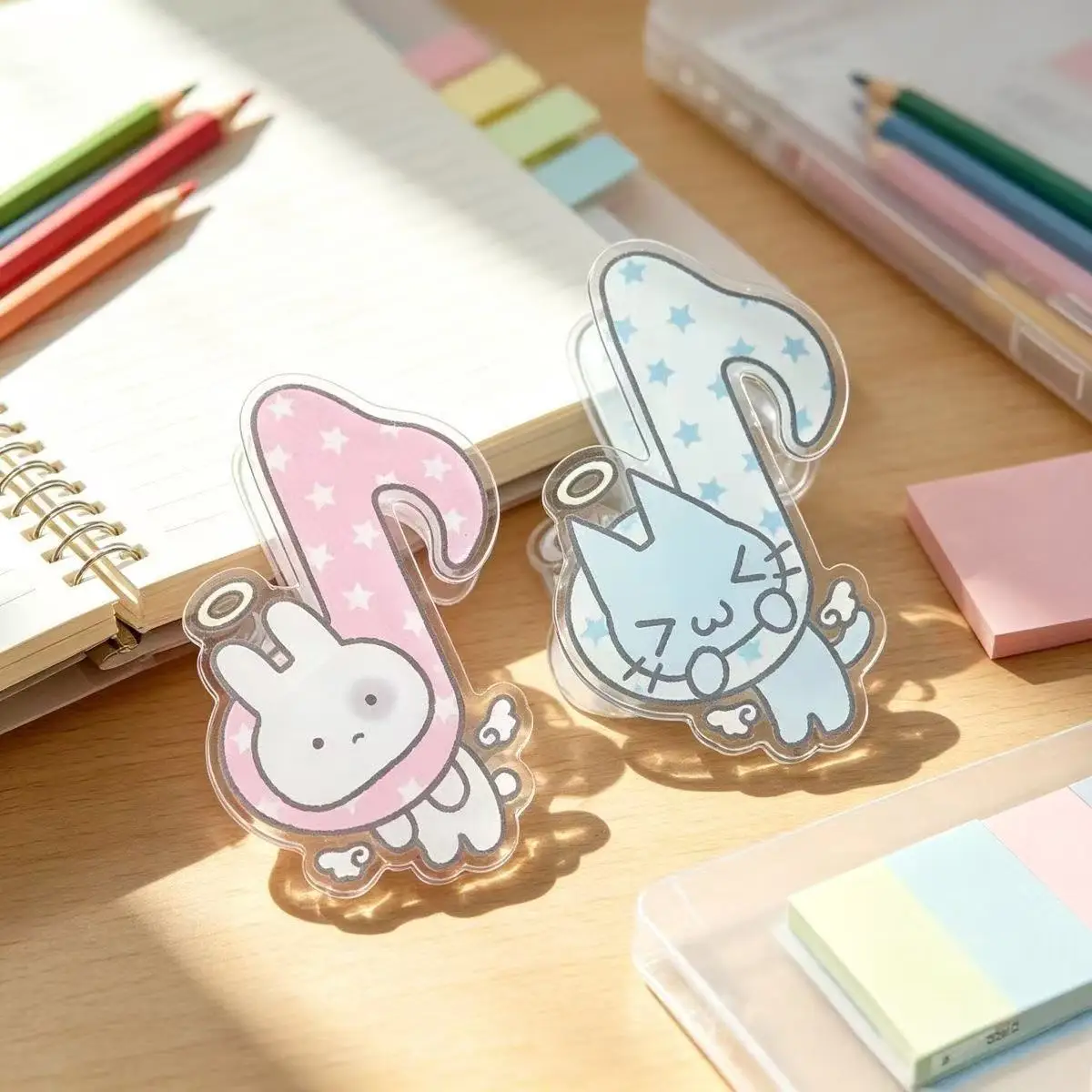 2PC Mix Cute Soft Musical Note Animal Little Cat Little Bunny PP Clip Student Journal Paper Clip High-Value Stationery Cute Gift