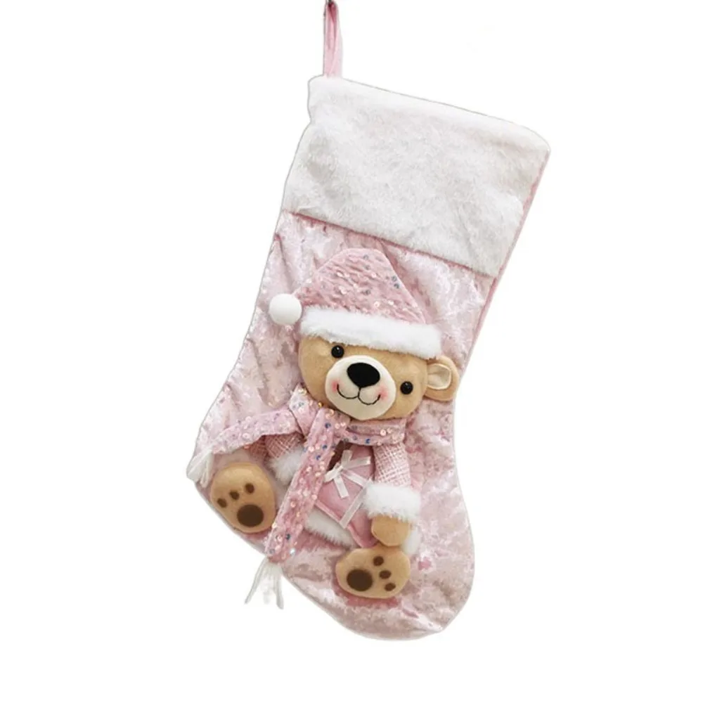 

With Sequins Christmas Stockings Santa/Snowman/Elk/Bear Large Capacity Christmas Gift Bag 3D Christmas Socks Xmas Gift