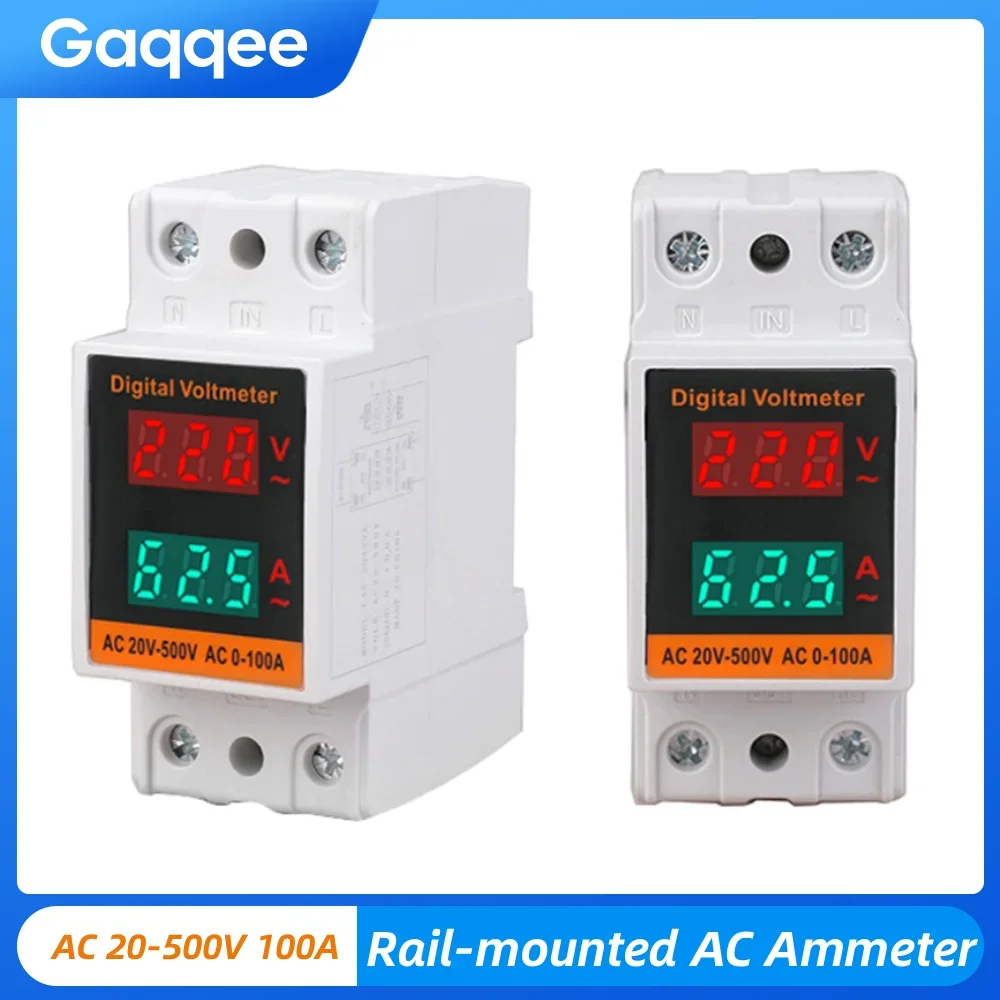 AC 20-500V 100A Din Rail Voltmeter Dual Digital Display Ammeter Voltage Tester Electricity Meter Volt Amp Monitor Energy Meter