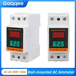 AC 20-500V 100A Din Rail Voltmeter Dual Digital Display Ammeter Voltage Tester Electricity Meter Volt Amp Monitor Energy Meter