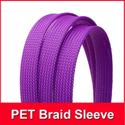 Purple PET Braided Wire Sleeve 3 4 6 8 10 25mm Tight High Density Insulated Cable Protection Expandable Single Color