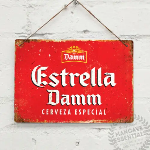 Cerveza ESTRELLA DAMN Vintage Metal Wall Sign Plaque Retro Pub Bar Mancave Stay