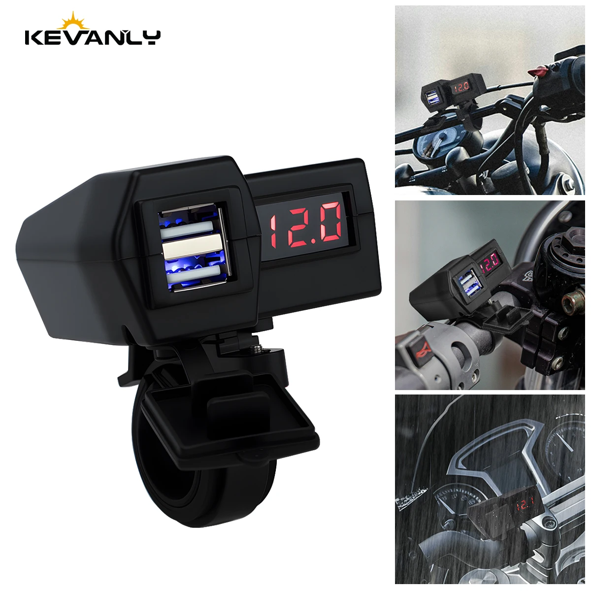 12V/24V Motorcycle 3.1A Dual USB Charger with Voltmeter Waterproof Fast-Charging Digital Display Moto Electronic Accessory
