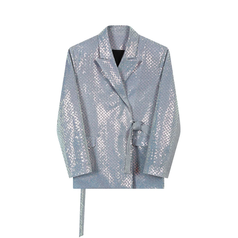 LUZHEN Glossy Nightclub Style Stage Outfit Suit Jacket High Street Trendy Personalized Ribbon Splicing Design Blazer Male LZ5101