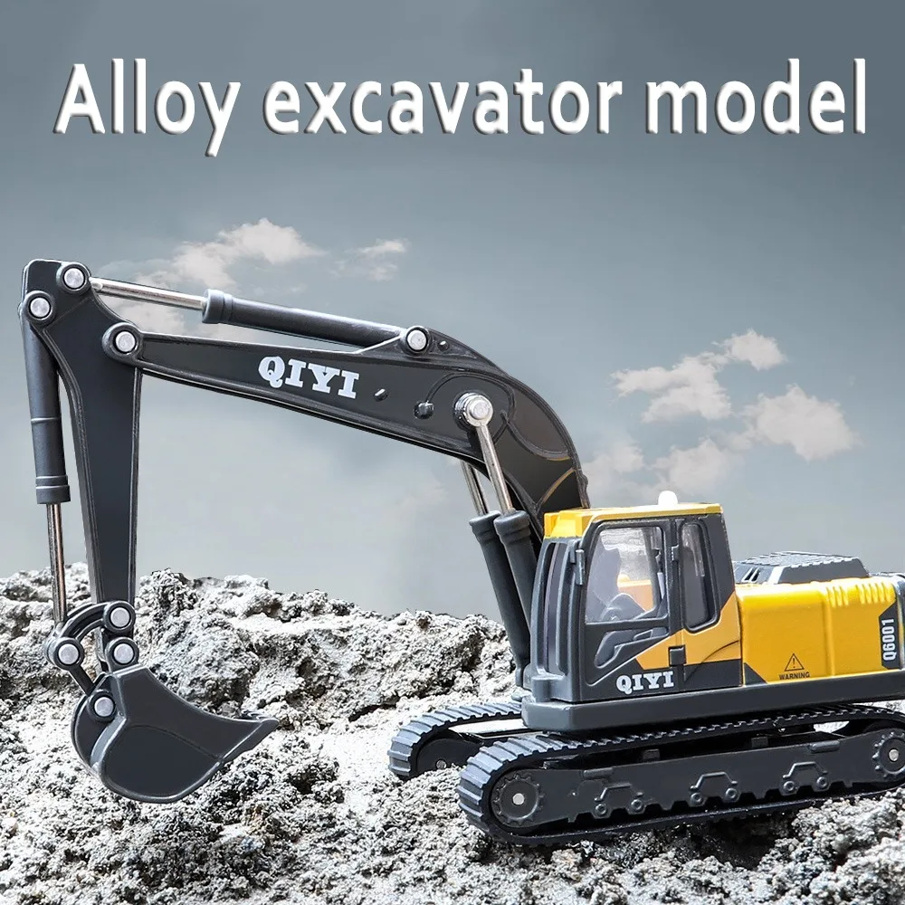 1/60 Excavator Model Toy Car Diecast Alloy Engineering Vehicles Metal Body Rubber Tires Sound Light Simulation Kids Toy Gifts