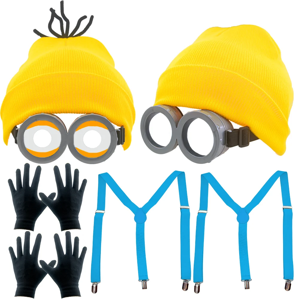 8 PCS Halloween Costume Accessories Adult Yellow Hat Funny Glasses Gloves Suspenders Accessories Kit Halloween Cosplay Costume