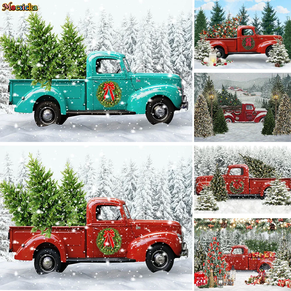 

Photography Background Christmas Pine Tree Forest Red Truck Gift Xmas Snow Decoration Backdrop Studio Kids Portrait Photobooth