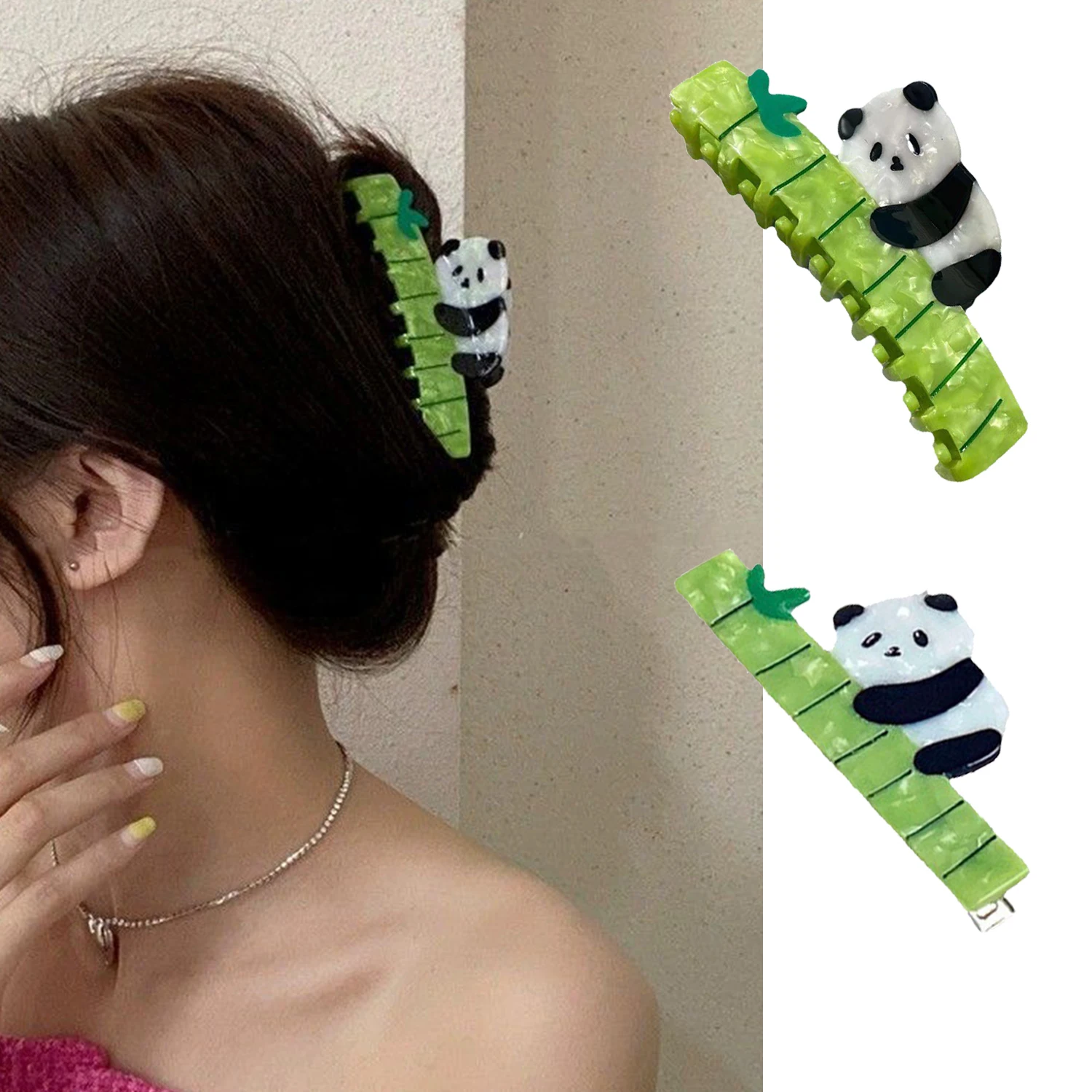 

Creative Bamboo Panda Hair Clips For Women Cute Acetate Cartoon Cute Animal Panda Shark Clip Fashion Hair Accessories For Women