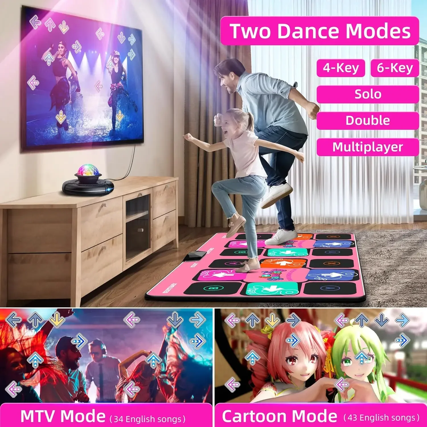 Dance Mat Game for TV/PC Family Sports Video Game Anti-slip Music Fitness Carpet Wireless Double Controller Folding Dancing Pad