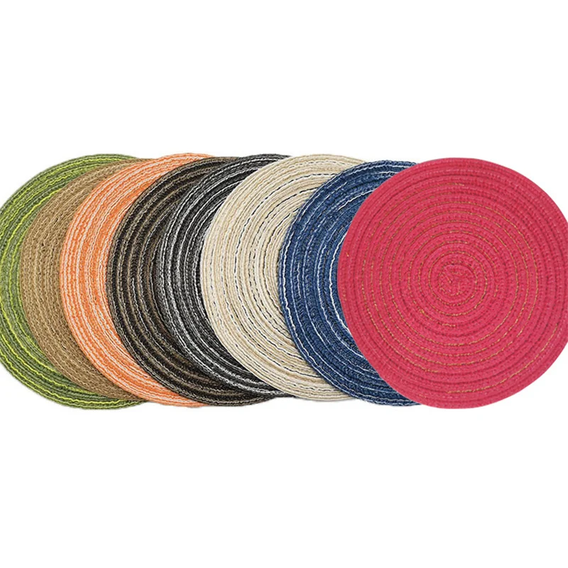 Cotton Yarn Round Table mat Western Food mat Hand Woven Anti Slip Soup Plate Bowl mat Cup Heat Insulation pad Green 30cm round