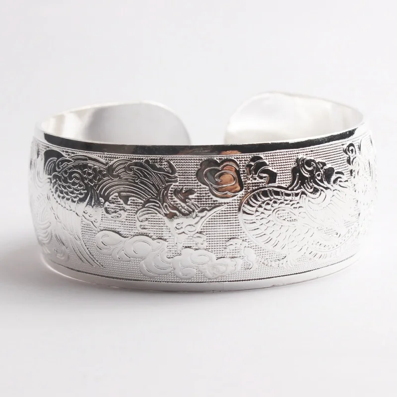 Modisches, silberfarbenes Tibet-Armreif-Armband für Damen, Boho-Ethno-Stil, Metall, geschnitzte Blumen, Zigeuner-, Stammes-, afghanischer und indischer Schmuck. – Detail 10