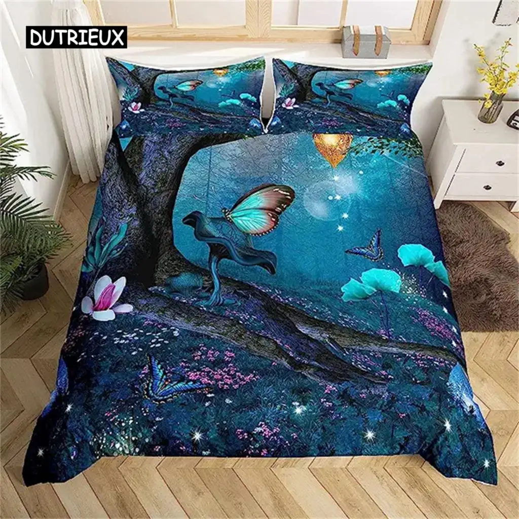 

Butterfly Duvet Cover Fantasy Dream Enchanted Forest Theme Bedding Set Floral Comforter Cover Women Girls Gifts Flower Mushroom