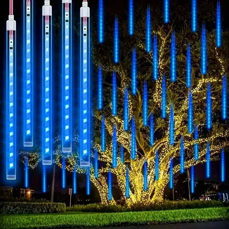 Imagem -02 - Meteor Rain Led String Lights Luzes ao ar Livre Home Decor Jardim Rua Feriado Dia das Bruxas Natal Ano Novo 16 24 32 Tubos 2025