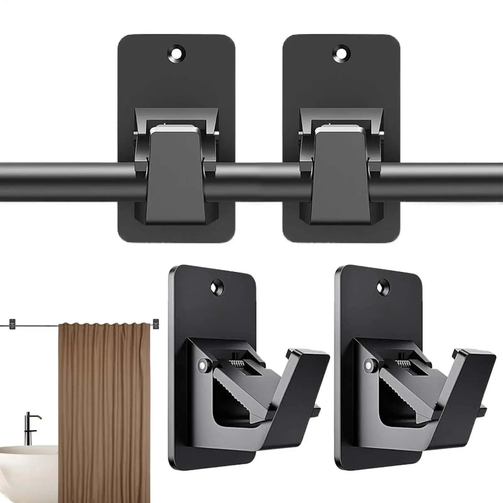 

4 Pieces Curtains Rod Bracket Bathroom Window Pole Holder Curtains Rod Bracket for Bathroom Laundry Living Room Kitchen Balcony