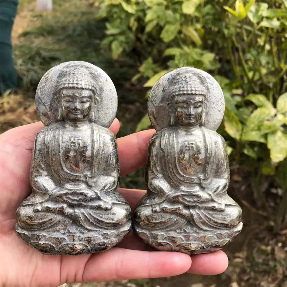 10cm Natural Pyrite Buddha Carving Hand-Carved Healing Mineral Ornament Polished Home Decor Ideal Christmas Gift 1pcs