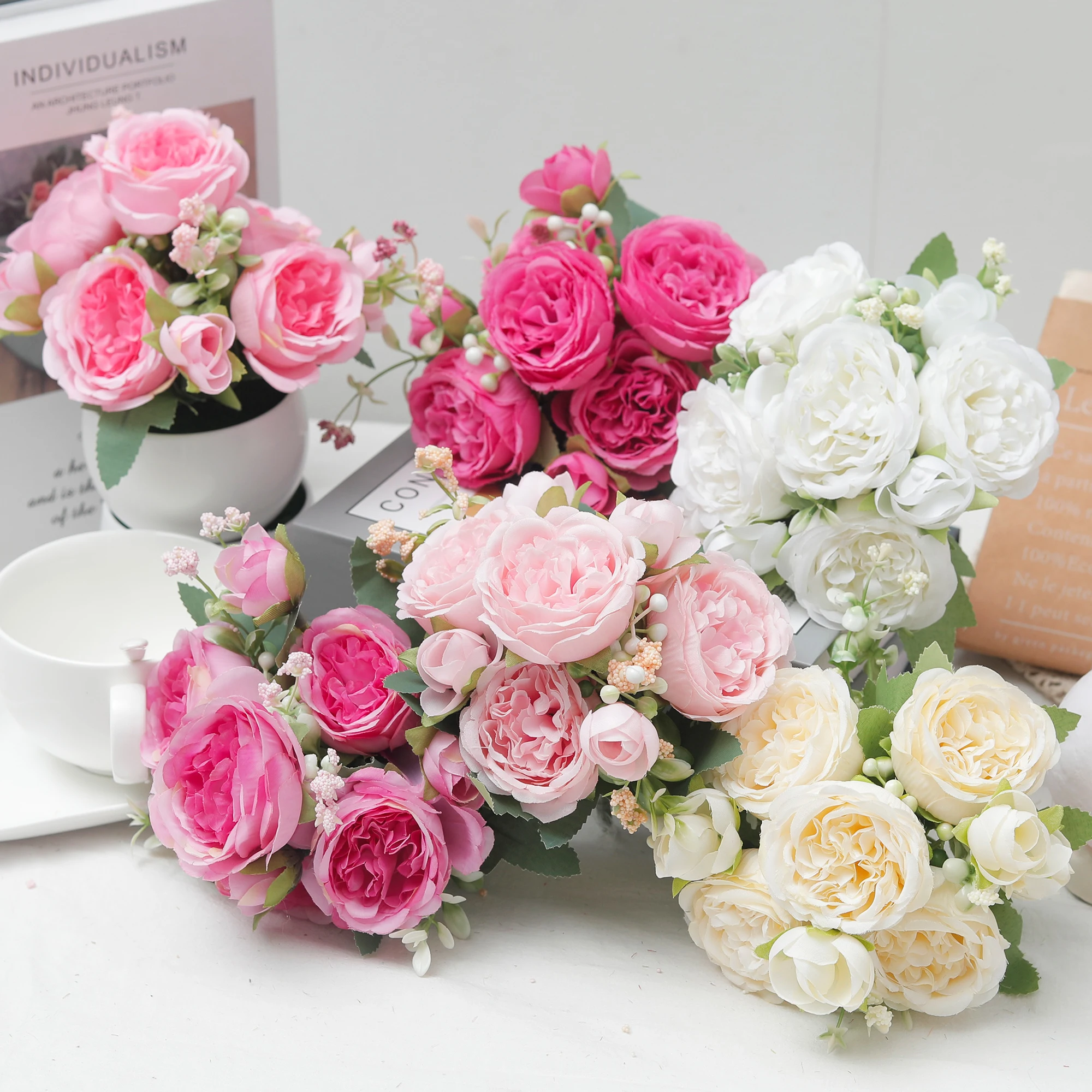 Künstliche Blumen, Pfingstrosen-Bonsai für Zuhause, Tisch, Raumdekoration, Garten, Hochzeit, Party, dekorative künstliche Topfpflanze, Valentinstagsgeschenk