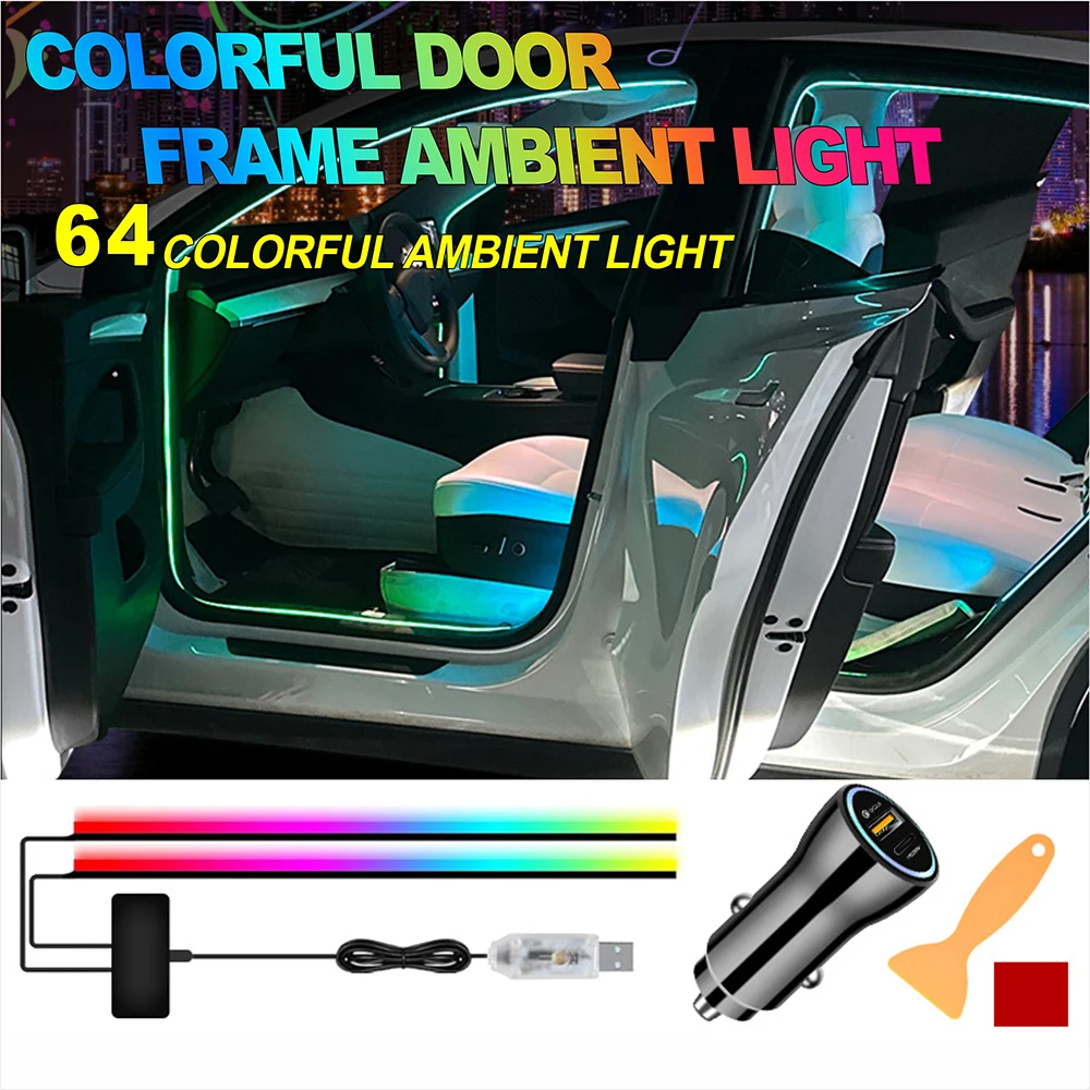 5in1 LED Interior Car Door Light Ambient Strips Light Car Decoration With Remote Control 8 Modes USB App control Car Accessories
