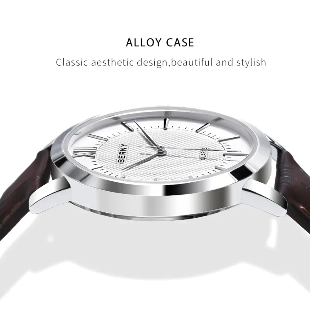 BERNY Watches for Men Slim Casual Fashion Quartz Wristwatches Men's Watch Classic Minimalist Waterproof