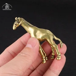 Antique Brass Giraffe Small Statue Desktop Ornament Vintage Animal Figurines Miniatures Decoration Crafts Home Decor Accessories