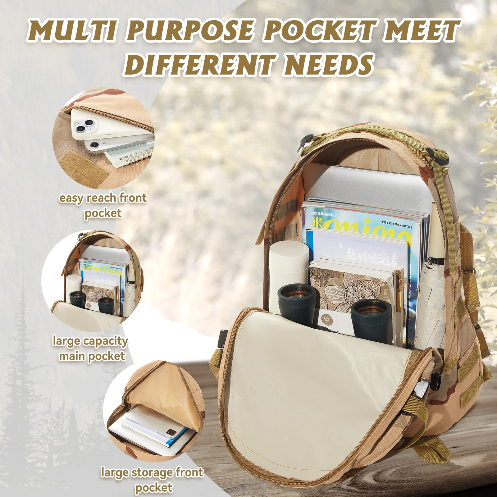 حقيبة ظهر تكتيكية عسكرية كبيرة لهجوم الجيش لمدة 3 أيام، حقائب ظهر عسكرية للرجال، حقيبة ظهر للطوارئ، حقيبة ظهر للمشي لمسافات طويلة