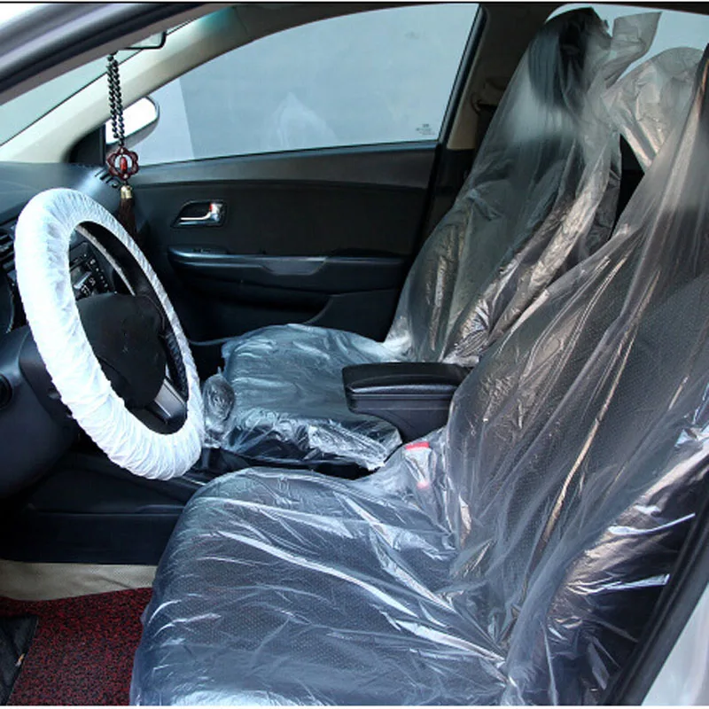 Universal Disposable Car PE Soft Plastic Seat Cover Waterproof Car Repair Steering Wheel Seats Gears Protective Covers