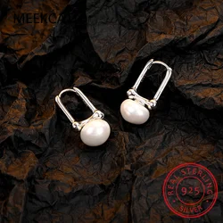 925 Sterling Silver Simple Women Earrings With Pearl Aesthetic Vintage Smooth Korean Trendy Fine Jewelry