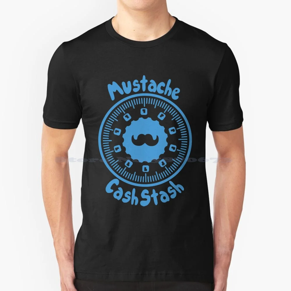 Mustache Cash Stash T Shirt 100% Cotton Tee Fake Band Mustache Cash Stash Blue Money Modecai Rigby Cartoon