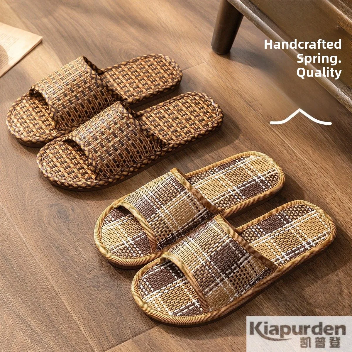 Wicker Elderly Slippers Breathable Thick Bottom Slip-On Indoor Home Floor Non-Slip All-Season Linen Straw Traditional Style M...