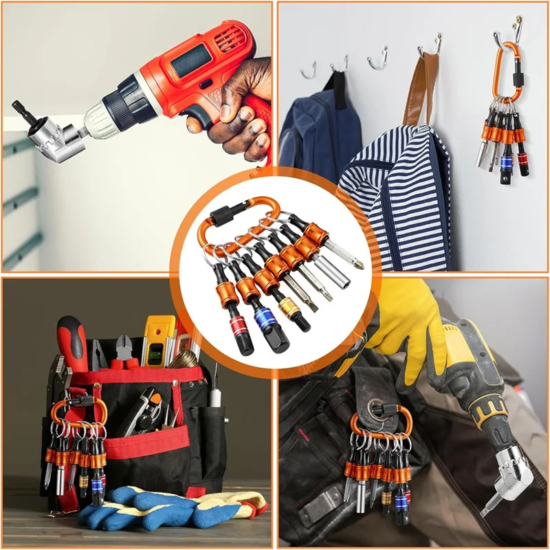 Promotion! 18Pcs Drill Bit Holder Keychains,3Pcs 1/4 3/8 1/2Inch Socket Portable Hex Shank Screwdriver Bit Holder Drill Attachme
