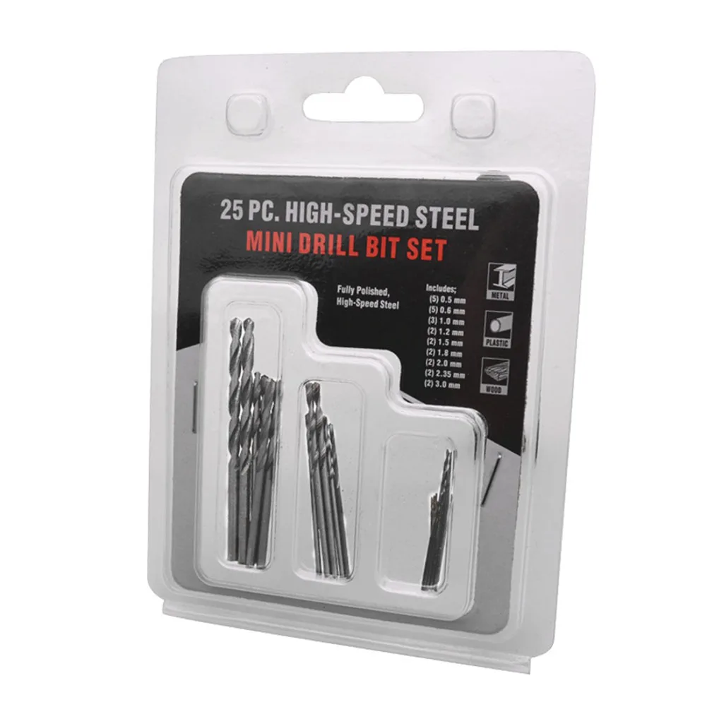 25 Pcs HSS Micro Twist Drill Bit Set High Speed Steel Drill Bits 0.5mm~3mm Straight Shank for Dremel Rotary Tool Jewelry Tools