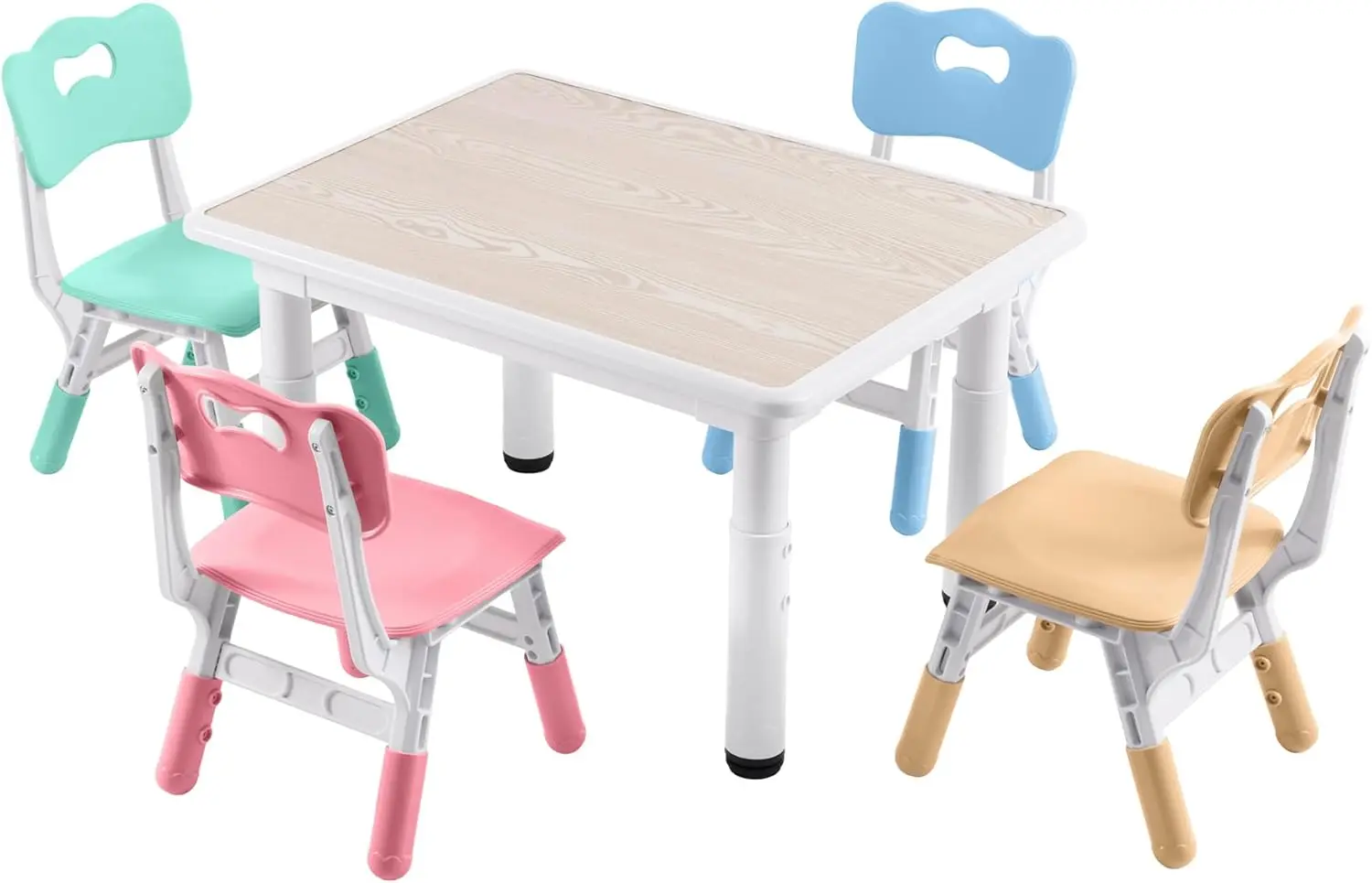 Height-Adjustable Kids Table & 4 Chairs with Graffiti Desk, 31.5'L x 23.6'W for Daycare, Classroom, Home