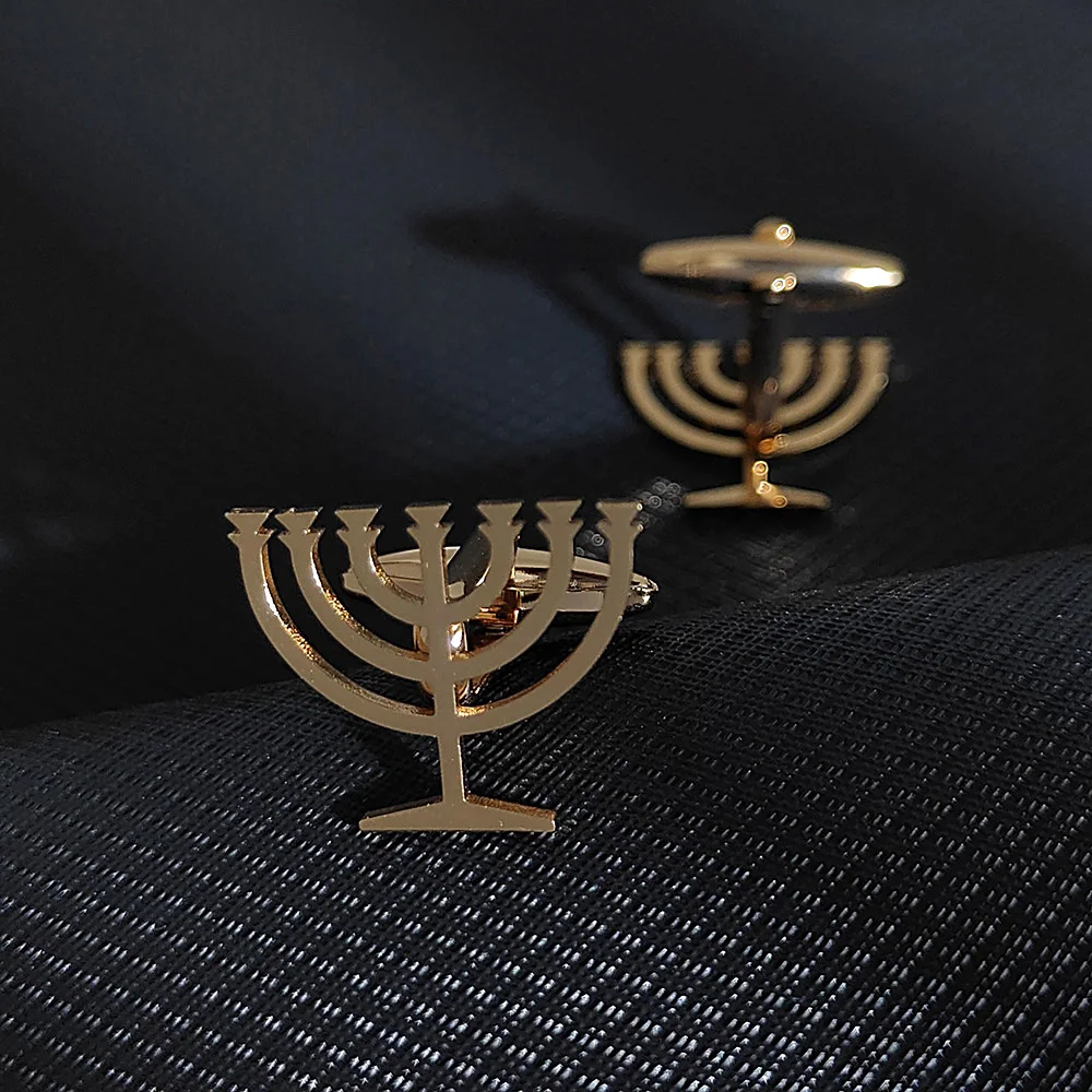 أزرار أكمام رجالية من الشمعدان اليهودي أزرار أكمام من الفولاذ المقاوم للصدأ تناسب قميص إكسسوارات ديكور هدايا رفقاء الزفاف #2