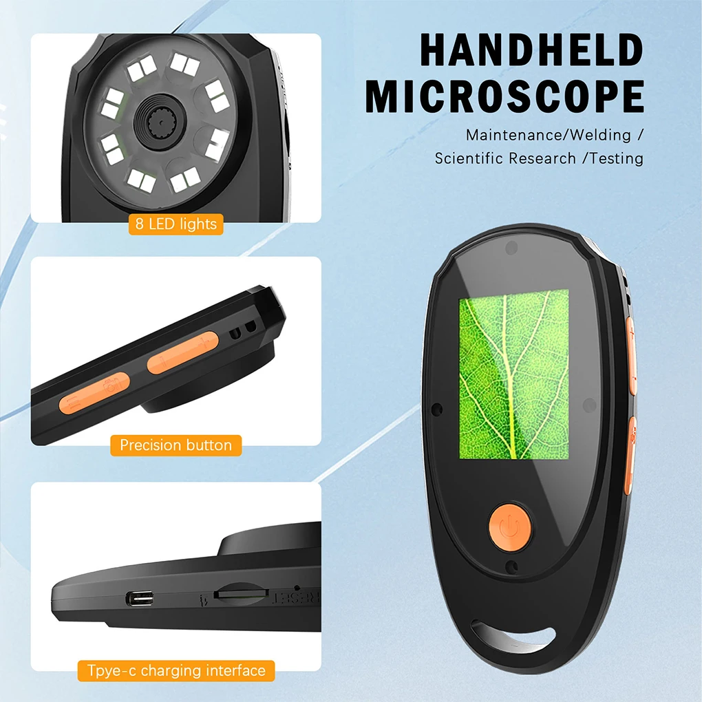 

Handheld Digital Microscope with 2.0 Inch IPS Color Screen, Portable Magnifying Glass for Kids, 8 Adjustable 3-Level LED Lights