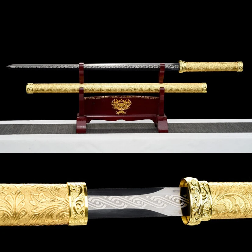 

103cm Medieval Peony Gold Battle Sword True Steel Samurai Metal True Sword Battle ready Sharp weapon katana