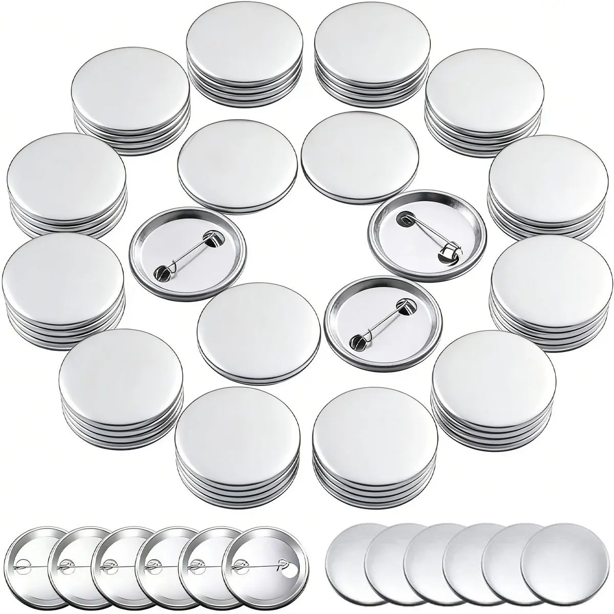 15Set 3.7cm/1.46in Round Button Parts Kit - Tinplate Tops & Plastic Clips with Film, DIY Badge Making Supplies for Button ZSY