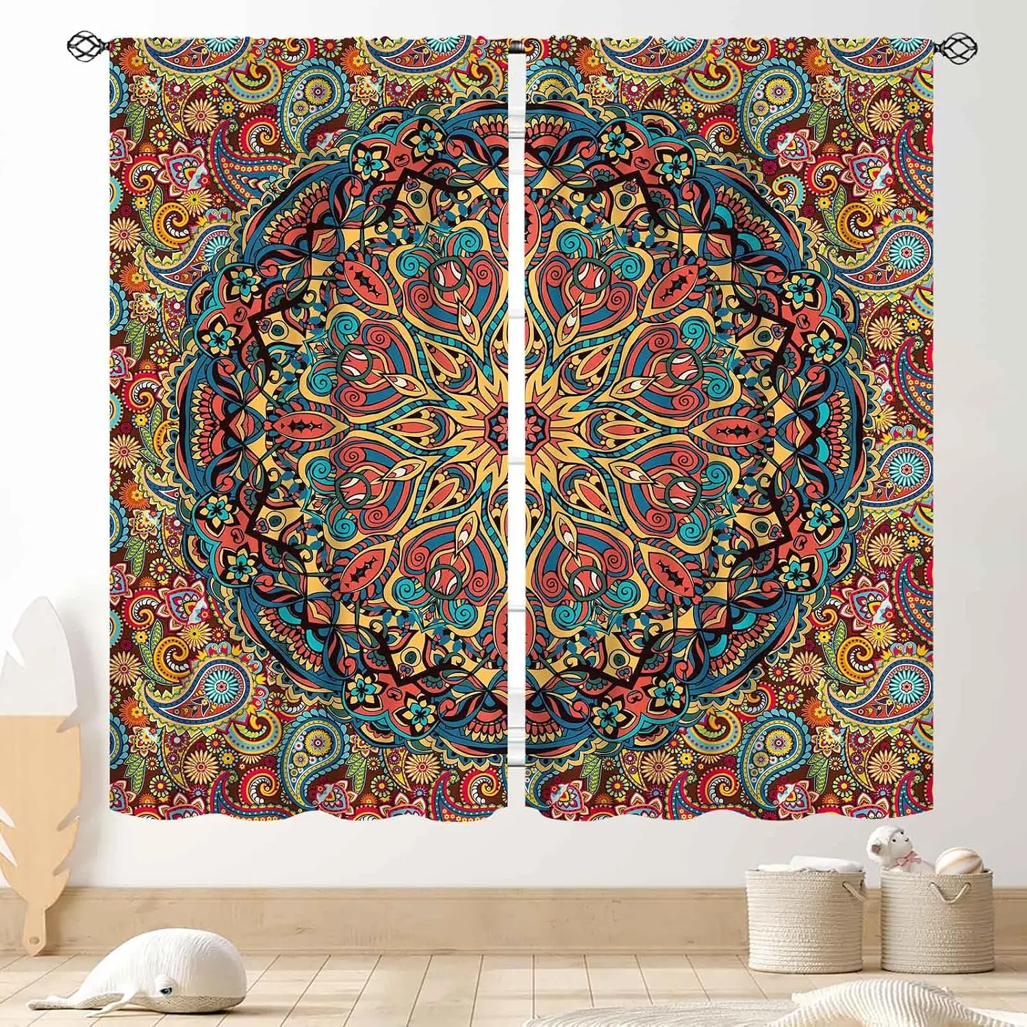 Colorful Mandala Paisley Floral Blackout Rod Pocket Curtain Vintage Bohemian Ethnic Decor Living Homestay Bedroom Rest Bay