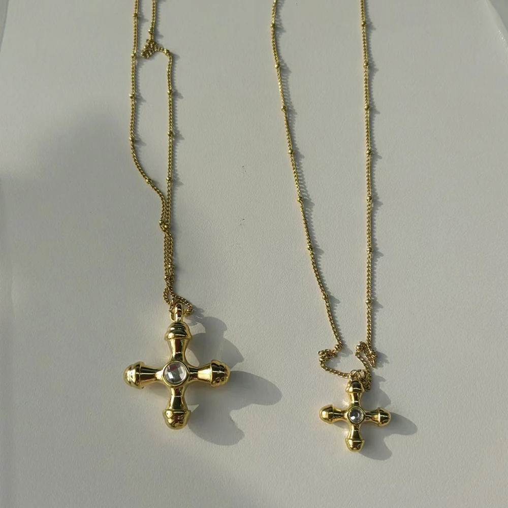 Delicate Thick Cross Pendant Necklace for Women Stainless Steel Sparkling Crystal Round Bead Chain Choker Fashion Jewelry 2025