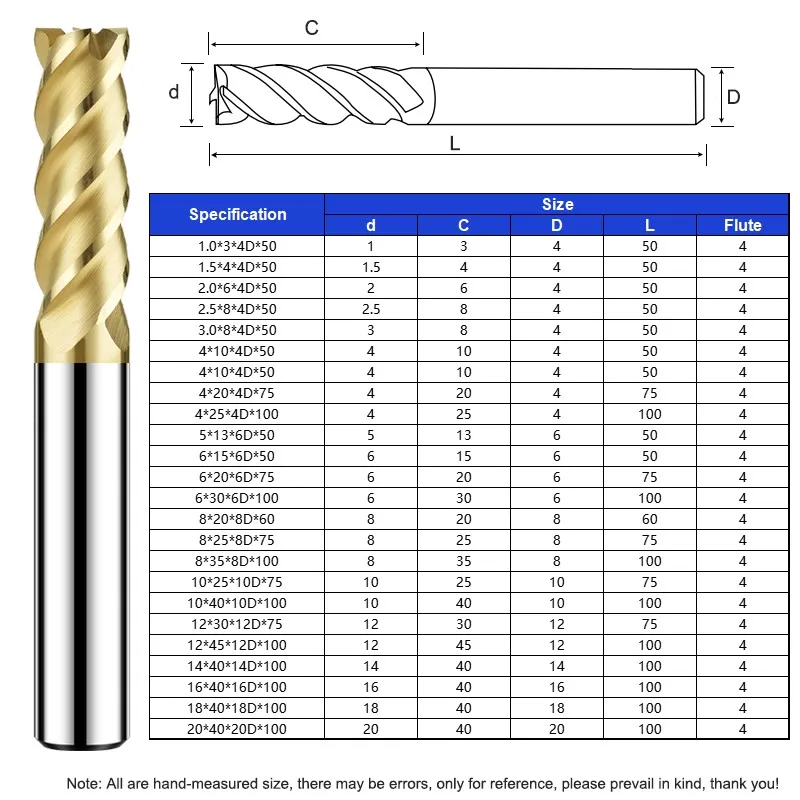 YIFINO HRC68 4-Flute High End Platinum Tungsten steel Carbide Flat Endmills For CNC Mechanical Machining Milling cutter Tools