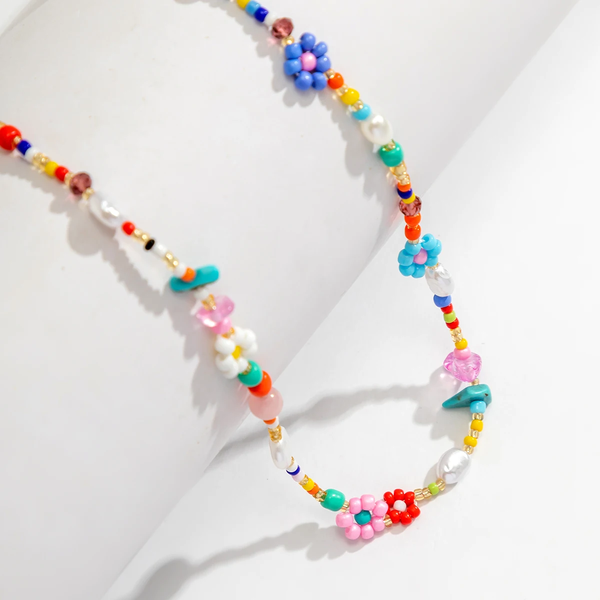 Salircon Boho Multicolor Handwoven Seed Beads Beaded Flower Choker Trend Y2K Imitation Pearl Collar Necklace Women Party Jewelry