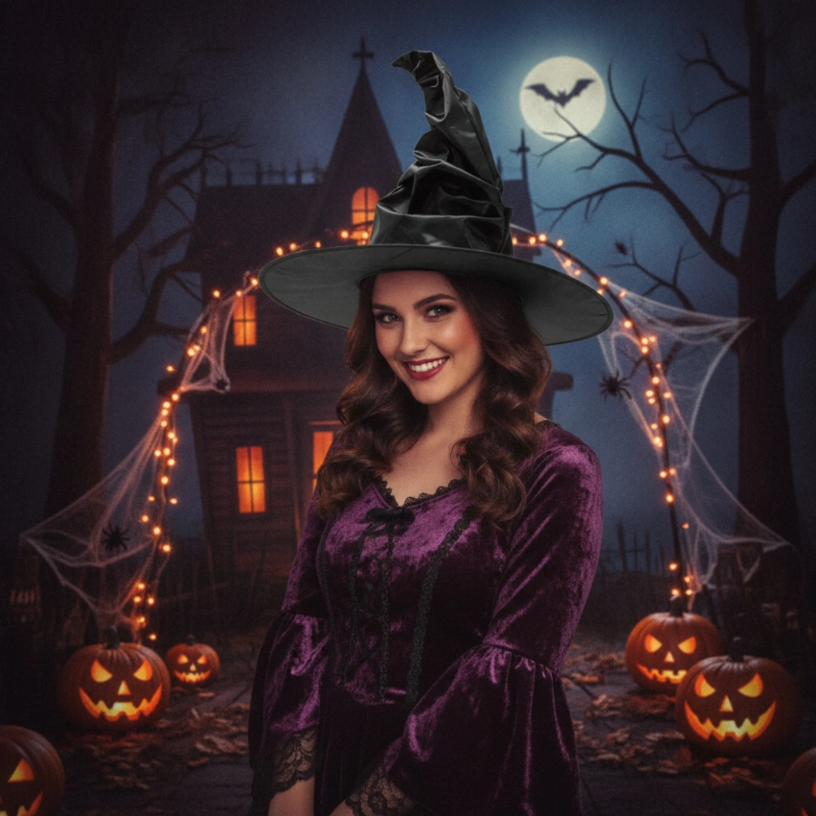 Witch Hat with Pointed Crown Plain Witch Hat with Wide Brim Fashionable Comfortable for Halloween, Cosplay