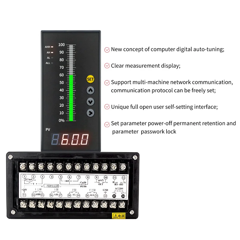 Tank Water Level Controller 4 Relays 4-20mA RS485 Output AC220V DC24V Power Automatic Digital Display Liquid Level Indicator