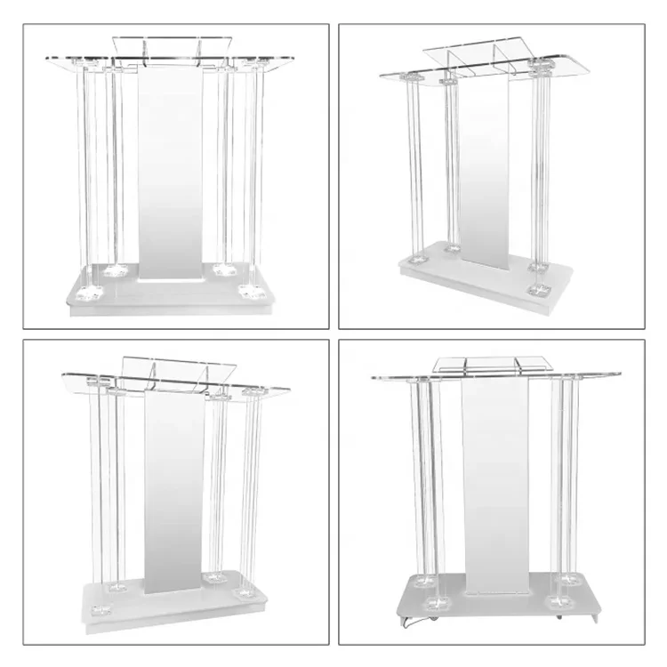 Acrylic Podium with Wheels, pulpits for Churches, Rolling Podium Floor Podium with Light,for Conference Room Church