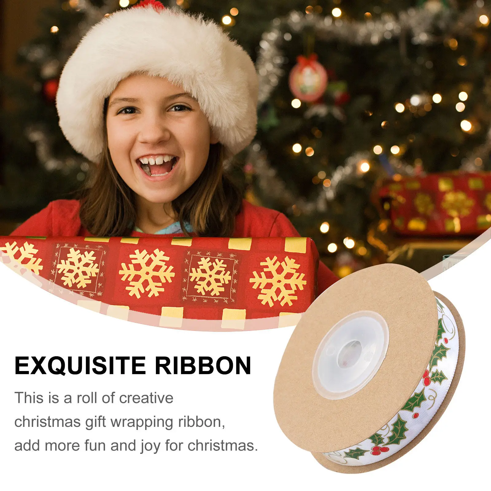 Christmas Ribbon Roll 1 Roll Smooth Fine Workmanship Clear Printing Dyeing Festive Gift Wrapper Packing Ribbon Christmas Decor