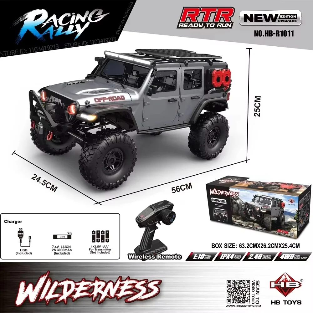 2025 New Upgrade HB-R1011 Jeep Rubicon Recon Rc Car 1:10 Full Scale Model Climbing Car High Speed Off-Road Vehicle