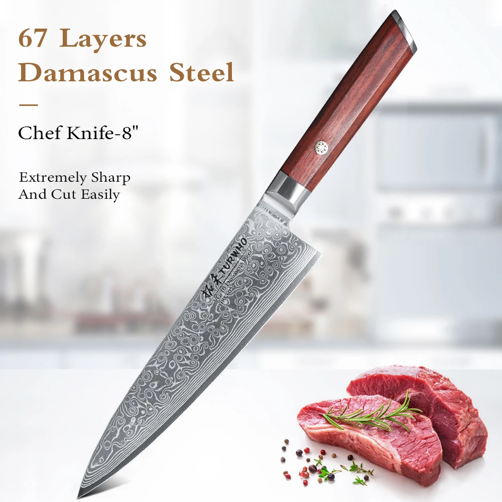 TURWHO 1-7PCS Küche Messer Set Japanischen Geschmiedet Damaskus Stahl Santoku Messer Pro Edelstahl Küchenchef Messer Set palisander Griff
