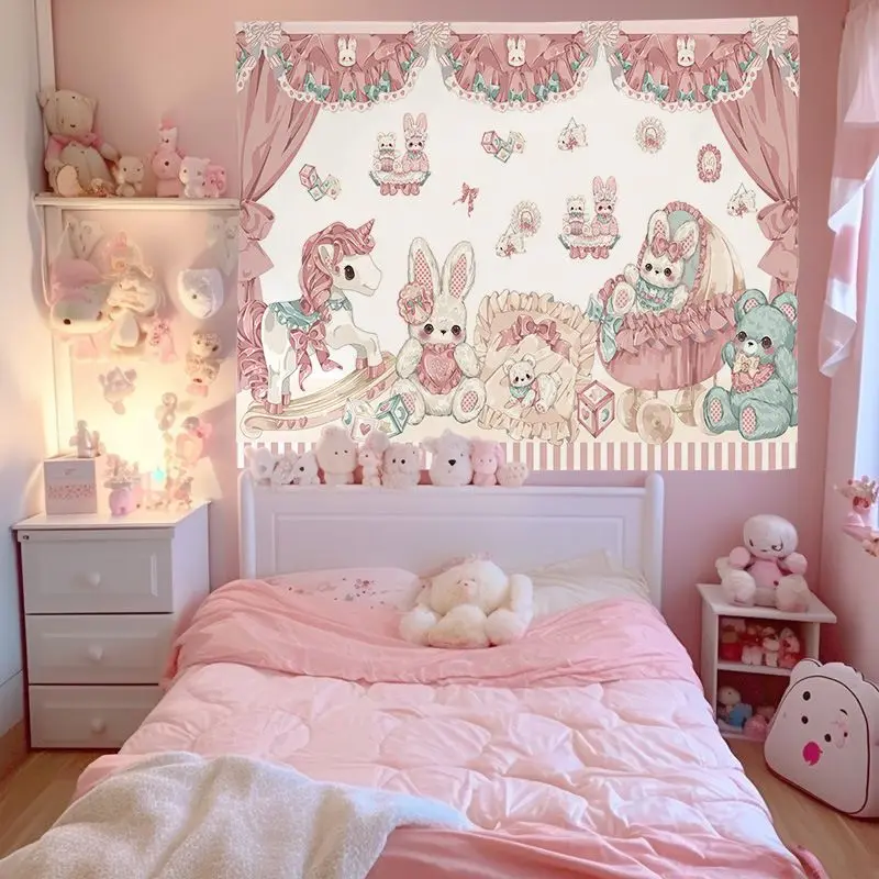 VIKAMA Retro Countryside Lolita Girl Tapestry Wall Hanging Home Decor for Bedroom Living Room Dorm Flower Fairy Tale