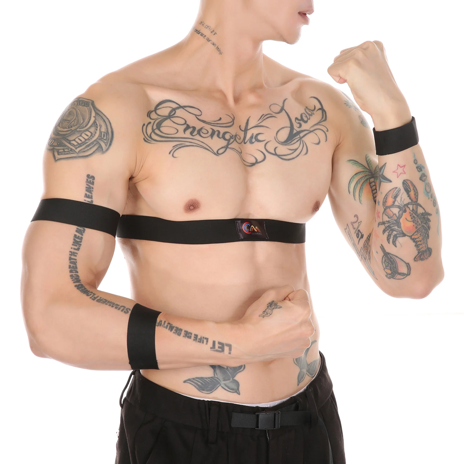 

Men Harness Fitness Body Stretchy Bondage Chest Lingerie With Arm Band Sports Shoulder Strap Muscle Strap Party Costume